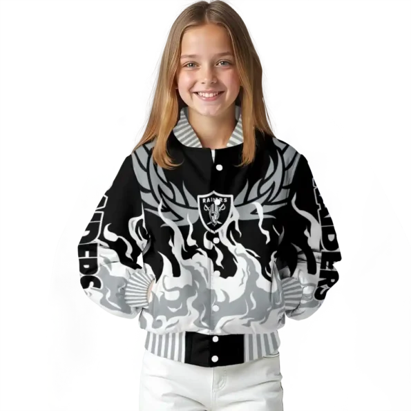 personalized las vegas raiders winged blaze black white varsity jacket top rated