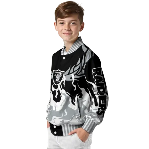 personalized las vegas raiders winged blaze black white varsity jacket trendy