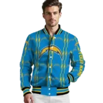 personalized los angeles chargers bolt stripe blue varsity jacket best selling