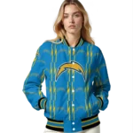 personalized los angeles chargers bolt stripe blue varsity jacket best selling