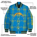 personalized los angeles chargers bolt stripe blue varsity jacket best selling