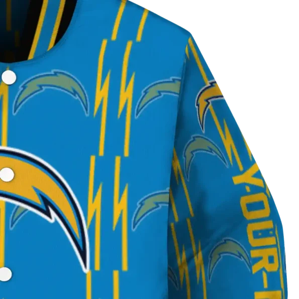 personalized los angeles chargers bolt stripe blue varsity jacket premium grade