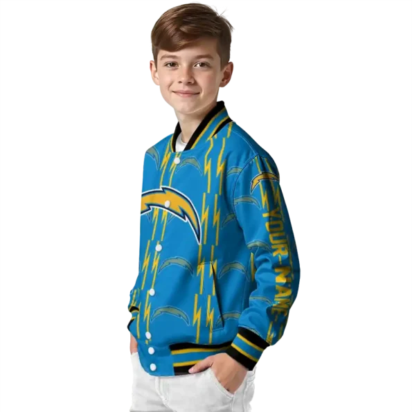 personalized los angeles chargers bolt stripe blue varsity jacket trendy