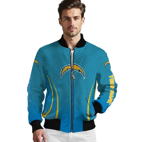 personalized los angeles chargers chevron arrow blue bomber jacket high quality