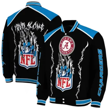 personalized los angeles chargers claw blood blue black varsity jacket fashion forward