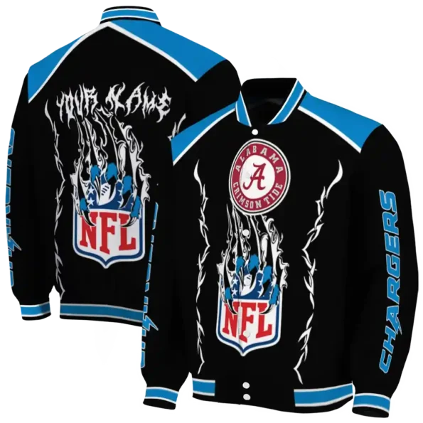 personalized los angeles chargers claw blood blue black varsity jacket fashion forward
