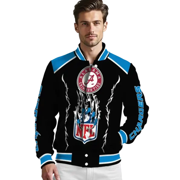 personalized los angeles chargers claw blood blue black varsity jacket high quality