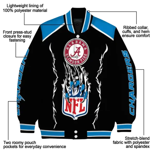 personalized los angeles chargers claw blood blue black varsity jacket new arrival