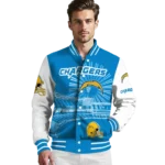 personalized los angeles chargers ferris arena blue white varsity jacket best selling