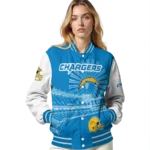 personalized los angeles chargers ferris arena blue white varsity jacket best selling