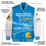 personalized los angeles chargers ferris arena blue white varsity jacket best selling