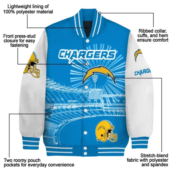 personalized los angeles chargers ferris arena blue white varsity jacket new arrival