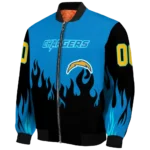 personalized los angeles chargers flame border blue black bomber jacket best selling