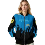 personalized los angeles chargers flame border blue black bomber jacket best selling