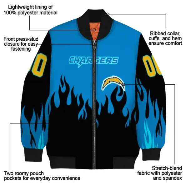 personalized los angeles chargers flame border blue black bomber jacket new arrival