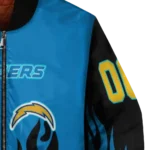 personalized los angeles chargers flame border blue black bomber jacket best selling