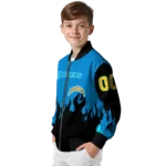 personalized los angeles chargers flame border blue black bomber jacket best selling