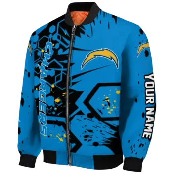 personalized los angeles chargers hexagon cluster blue black bomber jacket best selling