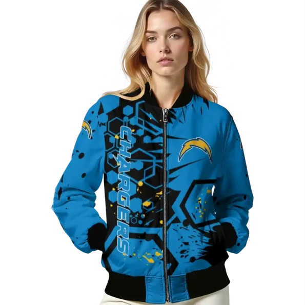personalized los angeles chargers hexagon cluster blue black bomber jacket latest model
