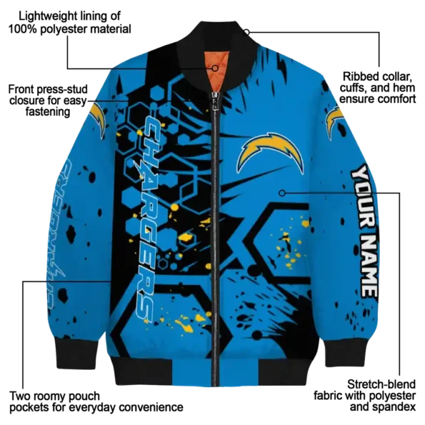 personalized los angeles chargers hexagon cluster blue black bomber jacket new arrival