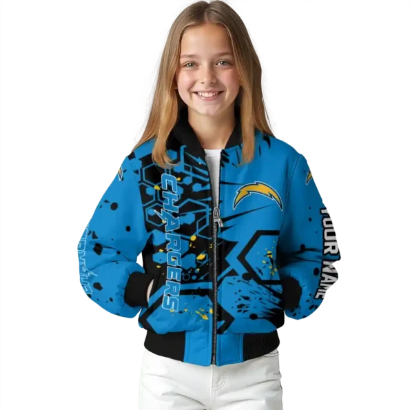 personalized los angeles chargers hexagon cluster blue black bomber jacket top rated