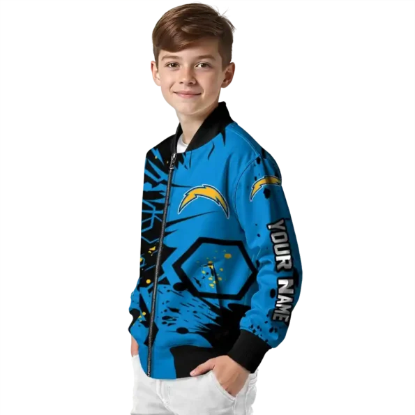 personalized los angeles chargers hexagon cluster blue black bomber jacket trendy