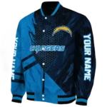 personalized los angeles chargers hexagon mesh blue black varsity jacket best selling