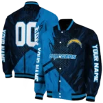 personalized los angeles chargers hexagon mesh blue black varsity jacket best selling