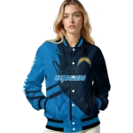 personalized los angeles chargers hexagon mesh blue black varsity jacket best selling