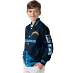 personalized los angeles chargers hexagon mesh blue black varsity jacket best selling