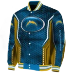 personalized los angeles chargers power plate blue varsity jacket best selling