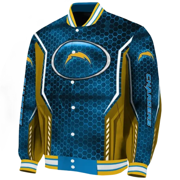 personalized los angeles chargers power plate blue varsity jacket best selling