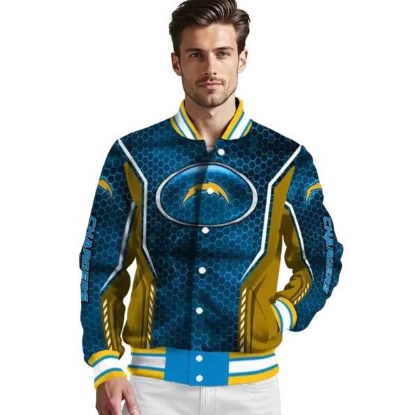 personalized los angeles chargers power plate blue varsity jacket high quality
