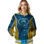 personalized los angeles chargers power plate blue varsity jacket best selling