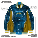 personalized los angeles chargers power plate blue varsity jacket best selling