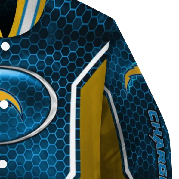 personalized los angeles chargers power plate blue varsity jacket premium grade