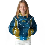 personalized los angeles chargers power plate blue varsity jacket best selling