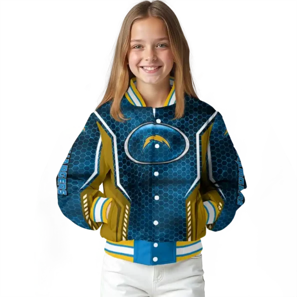 personalized los angeles chargers power plate blue varsity jacket top rated