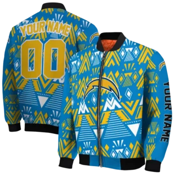 personalized los angeles chargers pyramid shapes blue bomber jacket fashion forward