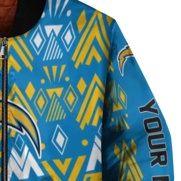 personalized los angeles chargers pyramid shapes blue bomber jacket premium grade