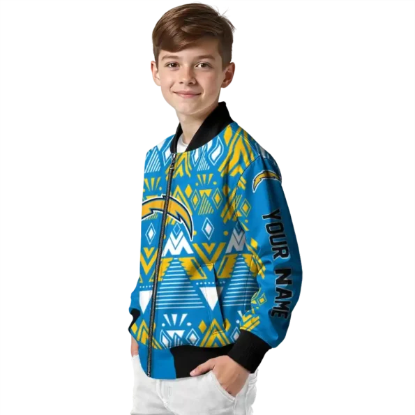 personalized los angeles chargers pyramid shapes blue bomber jacket trendy
