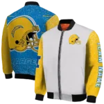 personalized los angeles chargers speckled arms blue gray bomber jacket best selling