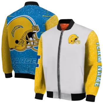 personalized los angeles chargers speckled arms blue gray bomber jacket fashion forward