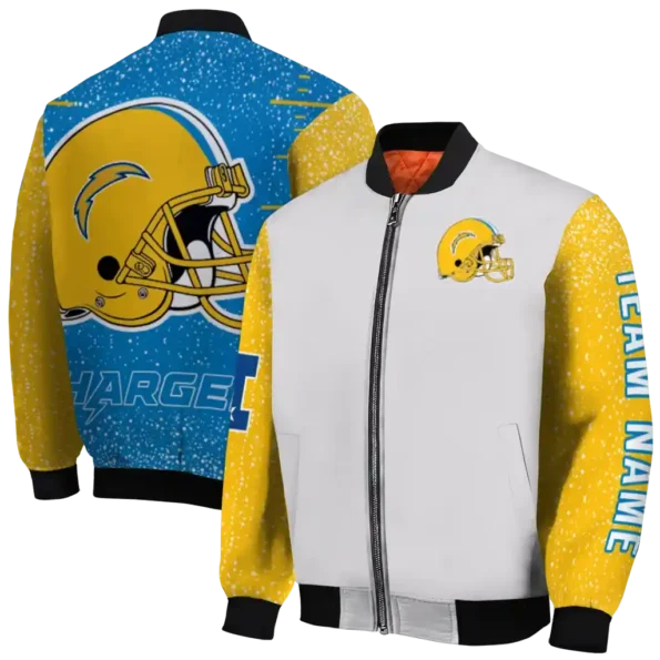 personalized los angeles chargers speckled arms blue gray bomber jacket fashion forward