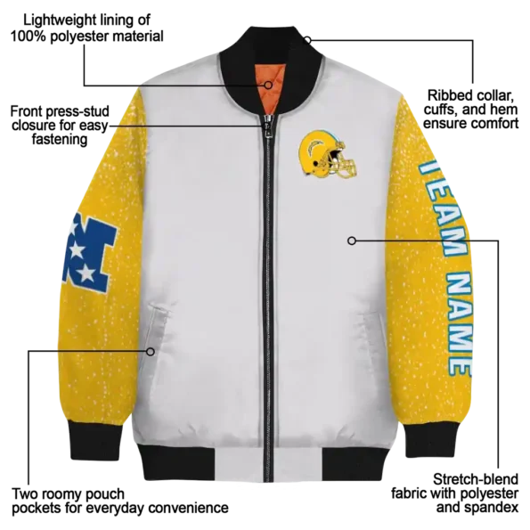 personalized los angeles chargers speckled arms blue gray bomber jacket new arrival