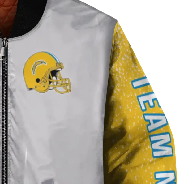 personalized los angeles chargers speckled arms blue gray bomber jacket premium grade