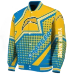 personalized los angeles chargers star burst blue varsity jacket best selling