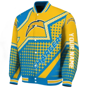 personalized los angeles chargers star burst blue varsity jacket best selling