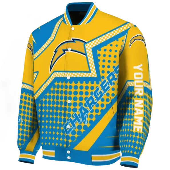 personalized los angeles chargers star burst blue varsity jacket best selling