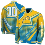 personalized los angeles chargers star burst blue varsity jacket best selling